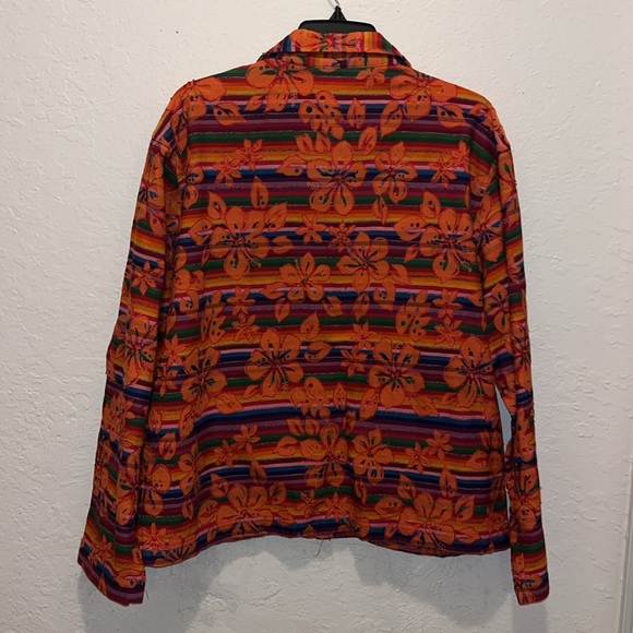 Vintage Chico’s Tropical Floral Hawaiian Embroidered Jacket Artsy Jean Jacket - Picture 6 of 8